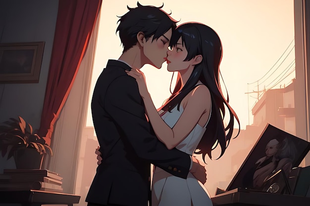 kissing anime couple