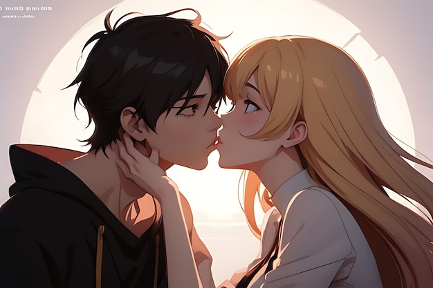 kissing anime couple