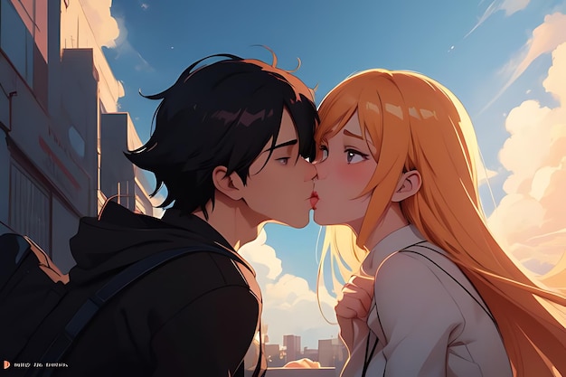 kissing anime couple