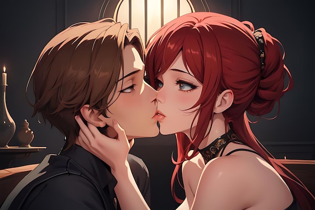 kissing anime couple