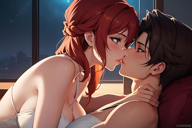 kissing anime couple