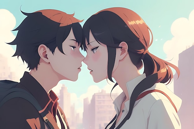 kissing anime couple