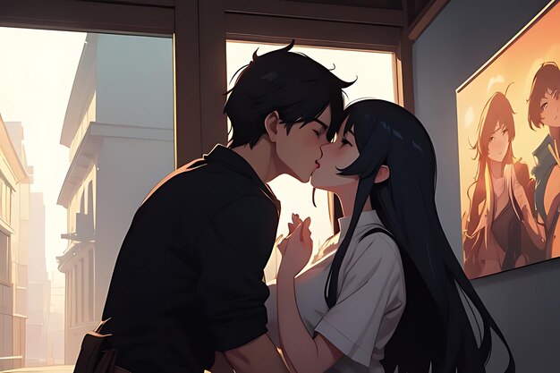 Photo kissing anime couple