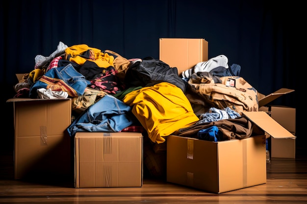 Kisten met kleding voor recycling Snel modeconcept gegenereerd door AI