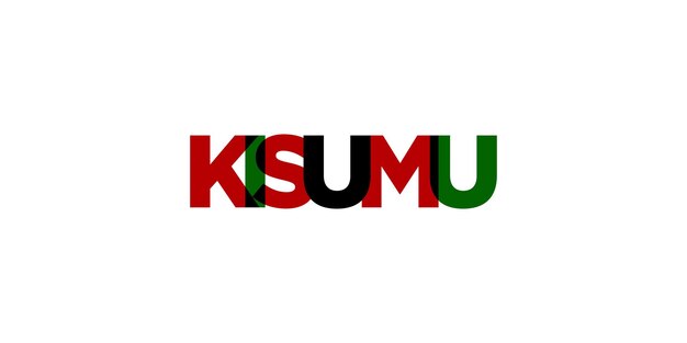 케냐 엠블럼의 Kisumu 디자인은 기하학적 스타일의 벡터 일러스트레이션과 현대적인 글꼴의 대담한 타이포그래피 그래픽 슬로건 레터링이 특징입니다.