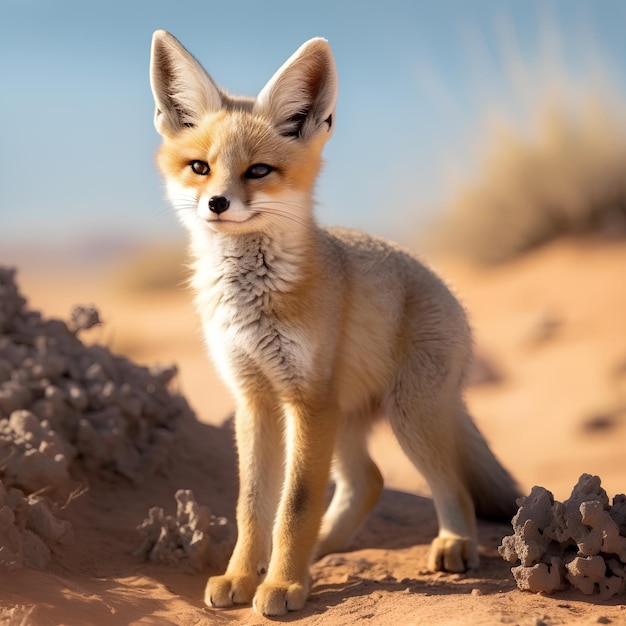 Kit Fox Standing on Rocky Desert Terrain