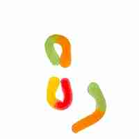 Photo kit of punctuation marks made of gummy worms isolated on white food alphabet concept set food font