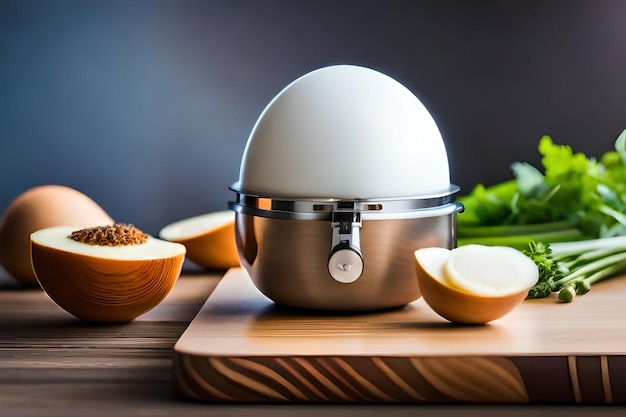 Photo a kitchen appliance with a white egg on top of it