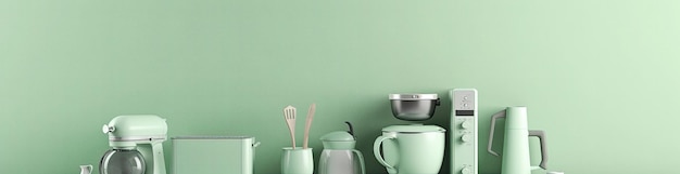 Kitchen appliances on soft green background ai artwork