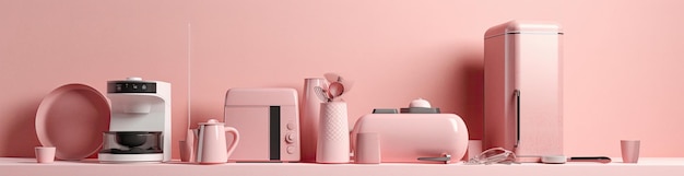 Kitchen appliances on soft pink background ai artwork