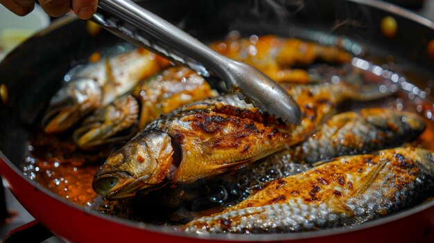 In the Kitchen The Beautiful Process of Frying Fish generated by AI