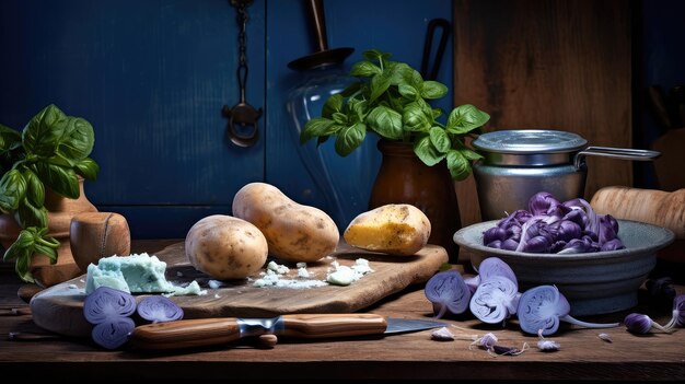 Kitchen blue potato