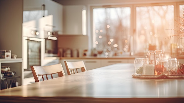 Kitchen blurred holiday home interior