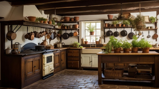 A kitchen bursting with an array of pots and pans creating a harmonious visual feast