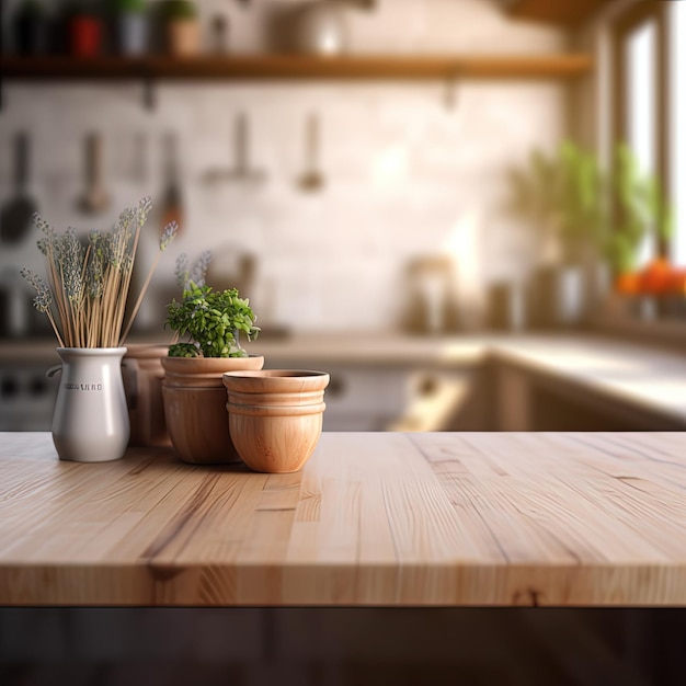 A kitchen counter with pots and plants on it and a kitchen counter.