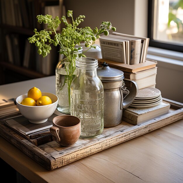 kitchen_counter_with_weathered_wooden_tray_with_mason_ja