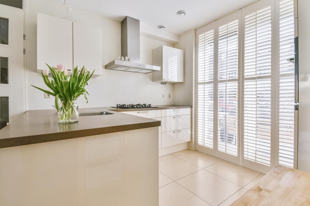 Kitchen and dining room in modern apartment