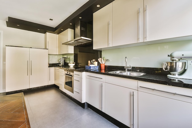 Kitchen and dining room in modern apartment