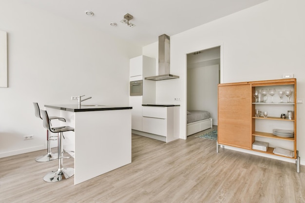 Kitchen and dining zone in modern apartment