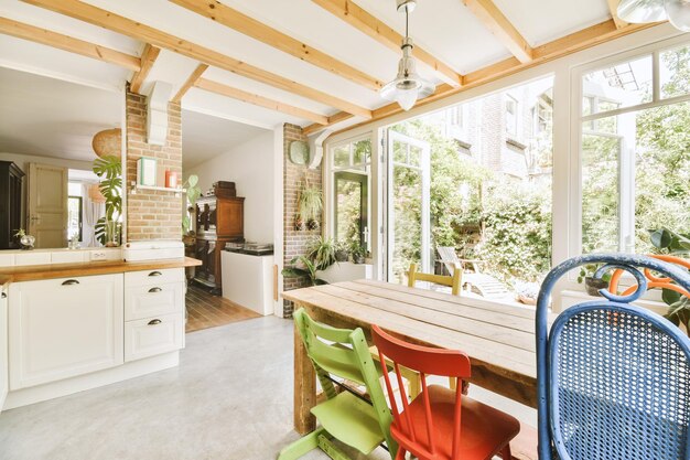 Kitchen and dining zone in modern apartment