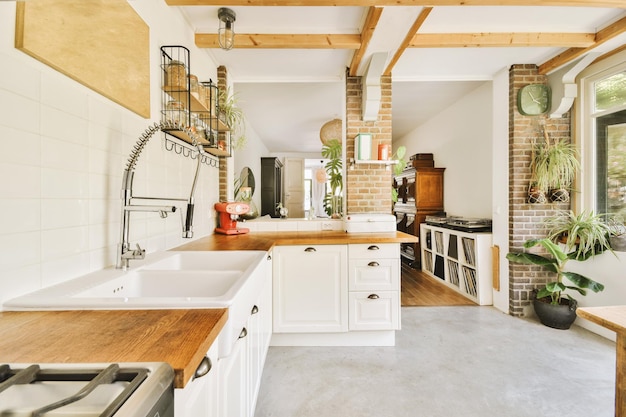 Kitchen and dining zone in modern apartment