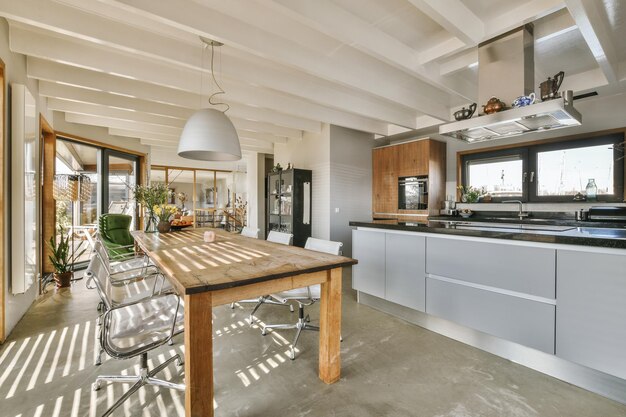 Kitchen and dining zone in studio apartment