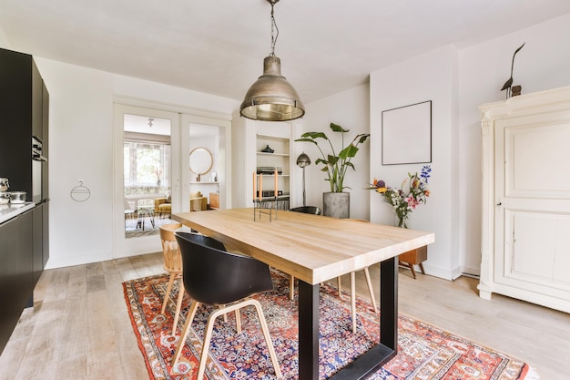 Kitchen and dining zone in studio apartment