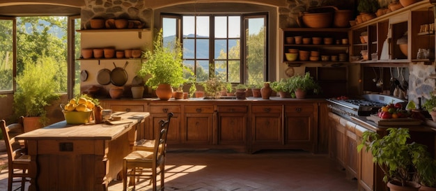 Photo a kitchen in a farmhouse in tuscany