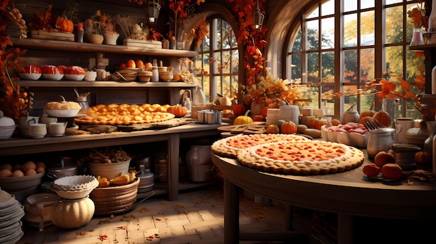 kitchen filled with the aroma of freshly baked pies