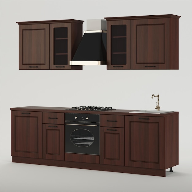 Kitchen. furniture and kitchen equipment on a white background.
clipping path included. 3d rendering.