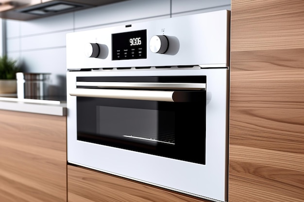 Kitchen furniture with oven fragment light wood and white Generative AI