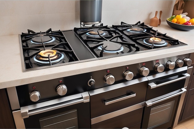 Photo kitchen gas stove in the kitchen