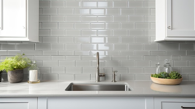 Kitchen gray subway tile