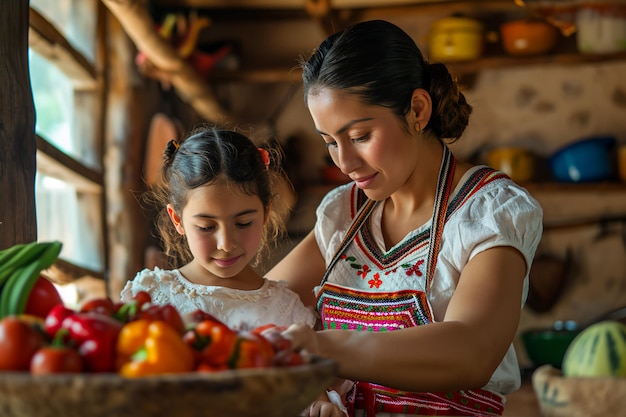 Foto patrimonio della cucina madre e figlia cucinano ricordi di famiglia messicana