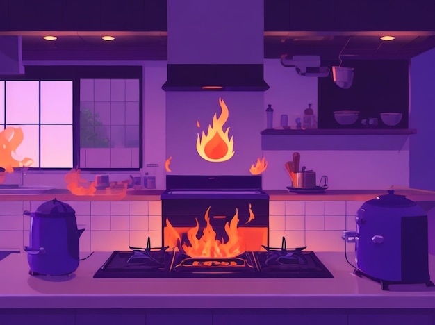 Kitchen inferno fire engulfs countertops in fiery blaze