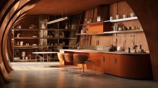 kitchen interior earth tone modern futurist