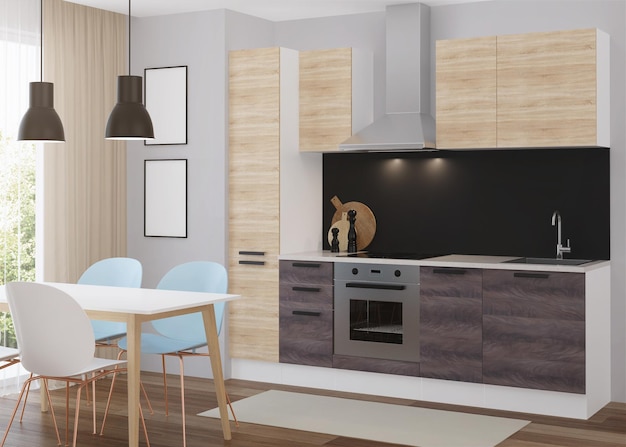 Kitchen interior in a modern style. 3D rendering.