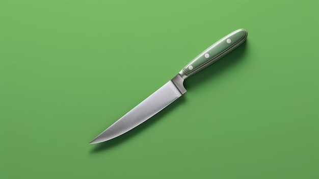 kitchen knife on flat green background