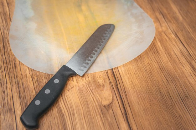 Kitchen knife on the table preparing ingredients for food