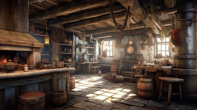 A kitchen in a medieval house