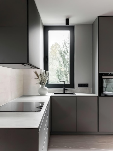 Kitchen minimalist design Delicate glossymain tone is cool color