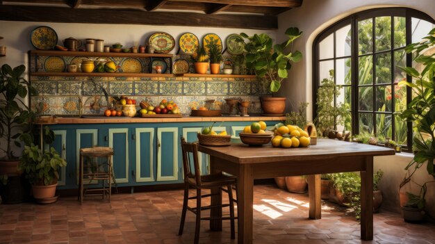 A kitchen overflowing with numerous vibrant green plants creating a serene and lively atmosphere