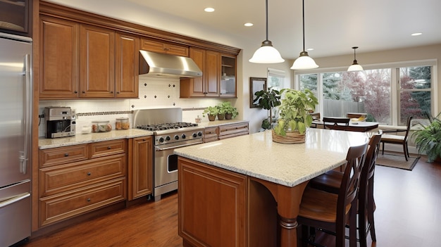 Kitchen in remodeled home Kitchen Interior with Island Sink Cabinets and Hardwood Floors