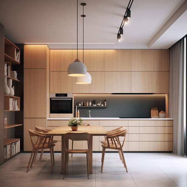Кухонная комната и минималистский дизайн интерьера генеративный ИИ