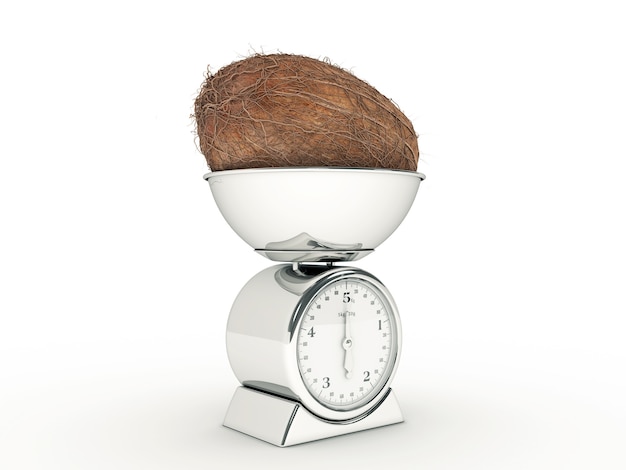 kitchen scale with giant coconut