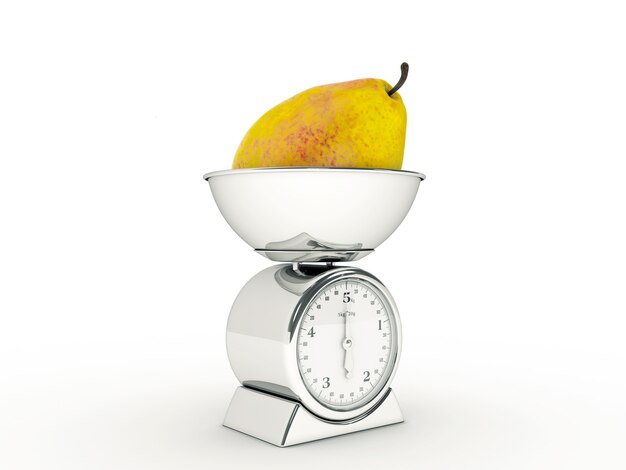 kitchen scale with giant pear