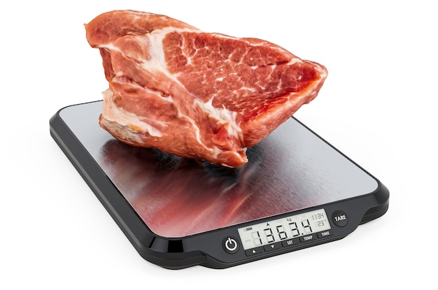 Kitchen Scales with Raw Pork 3D rendering