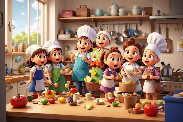 Foto kitchen scavenger hunt personaggi dei cartoni animati alla ricerca di ingredienti