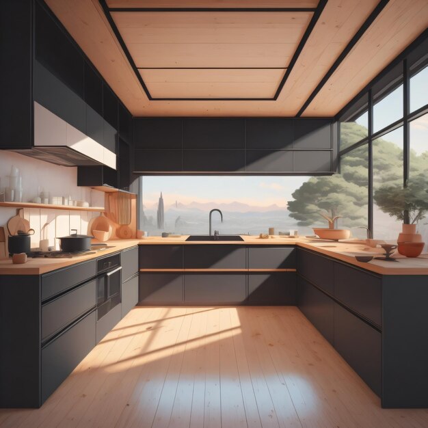 Kitchen set interior design generative AI