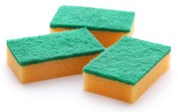 Kitchen sponge with scotch brite over white background